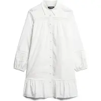 Superdry Superdrytil kvinder. W8011625A Skjortekjole med hvid blondeblanding (XS), Casual, Bomuld, Lange ærmer