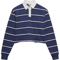 Superdry Superdrytil kvinder. W6012175A Stribet rugby-poloshirt i navy (XS), Casual, Bomuld, Lange ærmer, Blå