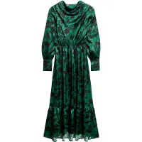 Superdry Superdrytil kvinder. W8011790A Lang grøn jacquardkjole med turn-down-krave (M), Casual, Viscose, Lange ærmer