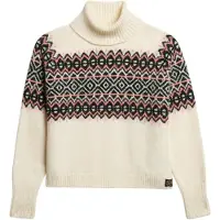 Superdry Superdrytil kvinder. W6110618A Rullekrave sweater med Fairisle-mønster i beige (XL), Casual, Bomuld
