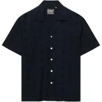 Superdry Superdrytil kvinder. W4010551A Broderi Heritage skjorte marineblå (S), Casual, Korte ærmer, Økologisk bomuld