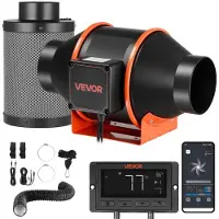 Vevor Inline-kanalventilatorsæt med kulfilter, 349 m³/t 101,6 mm EC-motor, udstødningsventilator med 10 hastigheder, PWM-controller, app-styring, timer, køling til dyrkningstelt, indendørs havebrug, h