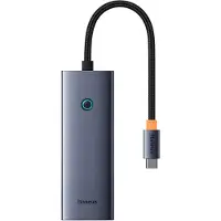 Baseus UltraJoy-serien 5-i-1-hub: USB-C til 1x HDMI 4K@30Hz + 4 x USB-A 3.0 – grå