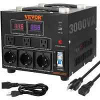 Vevor Spændingsomformertransformator, 3000VA, Kraftig step up/down-transformator, Konverter fra 110 volt til 220 volt og fra 220 volt til 110 volt, med amerikansk stikkontakt EU-stikkontakt 5V USB-por