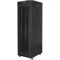 Lanberg FF01 series V2 - Rack kabinet - flad pakke, LCD, med netdør, 600x1000 - med 6 køleblæsere - fritstående - RAL 9004, sort - 42U - 19