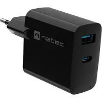Natec Vægoplader, Ribera Gan laptopoplader 1x USB-A + 1x USB-C 45W sort