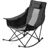 Vevor Gyngestol til camping, bærbar, foldbar gyngestol, kraftig havestol med lænestol og kopholder og lomme, understøtter 225 kg, fuldt polstrede campingstole til udendørs terrasse, baggård, veranda,
