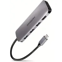 Axagon kelių prievadų USB 3.2 Gen 1 šakotuvas. HDMI, kortelių skaitytuvas ir trys USB-A išėjimai. USB-C laidas 20 cm.