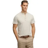 Superdry Classic Cotton Lin Grandad T-shirt Med Korte ærmer