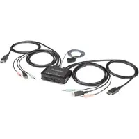 StarTech.com 2 Port USB 4K60Hz DisplayPort KVM Switch with Built-In Cables - KVM / audio switch - 2 ports