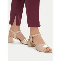 Caprice Heeled sandal, beige, made of Leather with Trapeze heel, Size 41