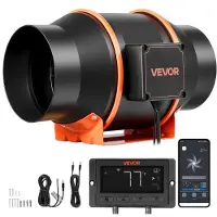 Vevor Inline-kanalventilator, 683 m³/t 152,4 mm EC-motorudstødningsventilator med 10 hastigheder, PWM-controller, app-styring, temperatur- og fugtighedssensor, køling til dyrkningstelt, indendørs have