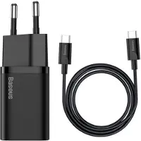 Baseus Super Si Hurtig Oplader og USB-C/USB-C Kabel - 25W - Sort