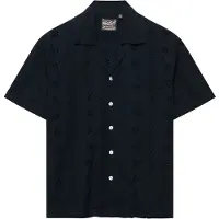 Superdry Superdrytil kvinder. W4010551A Broderi Heritage skjorte marineblå (S), Casual, Korte ærmer, Økologisk bomuld