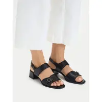 Caprice Heeled sandal, black, made of Leather with Trapeze heel, Size 42