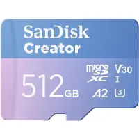 SanDisk Creator - Flashhukommelseskort (microSDXC til SD adapter inkluderet) - 512 GB - A2 / Video Class V30 / UHS-I U3 - microSDXC UHS-I