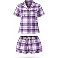 LEAFLETIC Shorty 'Women’s Check Night Wear Short Set for Women' lilla-meleret