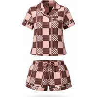LEAFLETIC Shorty 'Women’s Check Night Wear Short Set for Women' lyserød