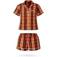 LEAFLETIC Shorty 'Women’s Check Night Wear Short Set for Women' brun-meleret