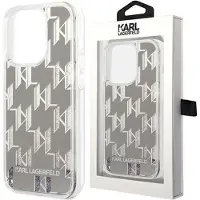 Karl Lagerfeld Sølvfarvet iPhone 14 Plus-cover med flydende glimmer og monogram