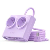 ORICO PDC25 25 W 6-i-1 stikdåse 2x stikkontakt + 2x USB-A + 2x USB-C – Lilla