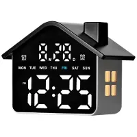 24hShop Husformet digitalt vækkeur med hvidt lys - Svart / LED-vækkeur med natlys