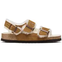 Birkenstock Birkenstocktil kvinder. 1025515 Sandaler Milano Shearling Ruskind (Smal pasform) brun (40), Fast, Spænder, Casual