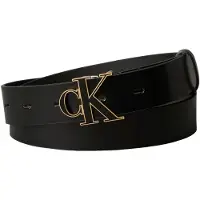 Calvin Klein Bælte 'CK Monogram Buckle' guld / sort