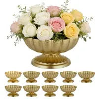 Vevor 10 stk. bryllupsblomstervase, 12 cm høj mini blomsterbordsdekoration, lille blomsterskål dekorativ nem installation, alsidig arrangementsstativ til fester, boligindretning, reception, guld