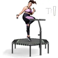 Vevor 1385 mm minitrampolin, 205 kg maks. belastning, fitness-rebounder, stabil og stille lille trampolin med 3 niveauer højdejusterbar og skumhåndtag, trænings-rebounder til voksne indendørs/have træ