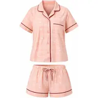 LEAFLETIC Shorty 'Women’s Check Night Wear Short Set for Women' abrikos