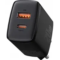 Baseus Compact Oplader 20W - USB-C PD3.0, USB QC3.0 - Sort