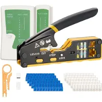 Vevor Krympetang, RJ45/RJ11/RJ12 Ethernet-krympetang, krympetangssæt til 4/6/8-bens modulære stik, med mini-afisoleringstang, 50 stik og 50 beskyttelseskapper, udskiftningsblade og netværkskabeltester