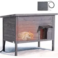 Vevor Opvarmet Kattehus, Isoleret Trækattehus til Udekatte, Vandtæt Kattely med Varmepude, PVC Klapdør &amp; Åbnbart Asfalttag til 1-3 Katte om Vinteren, 87 x 53,5 x 69 cm