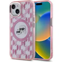 Karl Lagerfeld IML Monogram Karl & Choupette Head MagSafe iPhone 15 Plus-etui - Pink