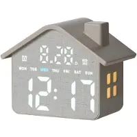 24hShop Husformet digitalt vækkeur med natlys og timer - Grå / LED-vækkeur med natlys