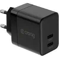 Crong oplader Utra Compact GaN 35W PD 3.0 2x USB-C vægoplader (sort)