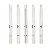 Gear4Music 5A Wood Tip Hickory Drumsticks White 5 Pack