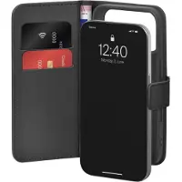 Puro Wallet Stand Case til iPhone 17 Pro, øko-læder, klap, tegnebog, stander - Sort