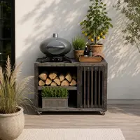 Kabeltromlen Luksus Grillbord med Gasflaskeskjuler | Sortbejdset | 52.5 cm / Uden Topplade / 137 cm