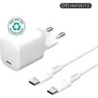 ESTUFF INFINITE - Strømforsyningsadapter - EU-stik, USB-C til USB-C kabel, 1,5 m - 20 Watt - 3 A - PD (24 pin USB-C) - hvid
