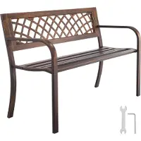 Vevor udendørsbænk, 116 cm, metalramme i kulstofstål med ryglæn i PVC-netmønster og armlæn med runde kanter, vejrbestandig udendørsbænk til terrasse, have, park, veranda, antik bronze