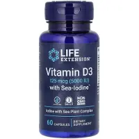 Life Extension , Vitamin D3 med havsalt, 125 mcg (5.000 IU), 60 kapsler