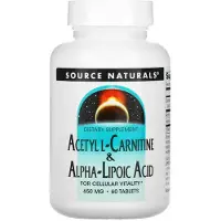Source naturals , Acetyl L-Carnitine & Alpha-Lipoic Syre, 650 mg, 60 Tabletter