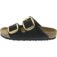 Birkenstock Birkenstocktil kvinder. 1023290 Sandaler i læder Arizona Big Buckle Lenb (smal pasform) sort (37), Fast, Ingen, Casual