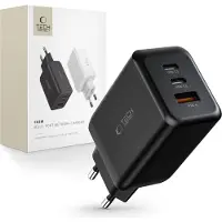 TechProtection C65W AC Charger 2x USB-C PD 65W / USB-A QC 3.0 - Black