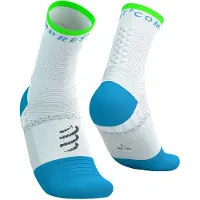 Compressport - Trail running tøj - Pro Marathon Socks V2.0 White/Norse Blue/Neon Green til Unisex - Størrelse 45-48 - Hvid