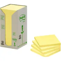 Post-It Notesblokke, 654-1T, BxL: 76 x 76 mm, genbrug, gul, pakke med 16 stk
