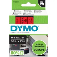 Dymo D1 tape | 9mm x 7m rulle | sort på rød