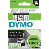Dymo Tape D1 9 mm sort på hvidt